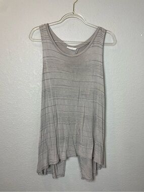 Lush Gray Striped Sleeveless Tank Top with Open Back Size L